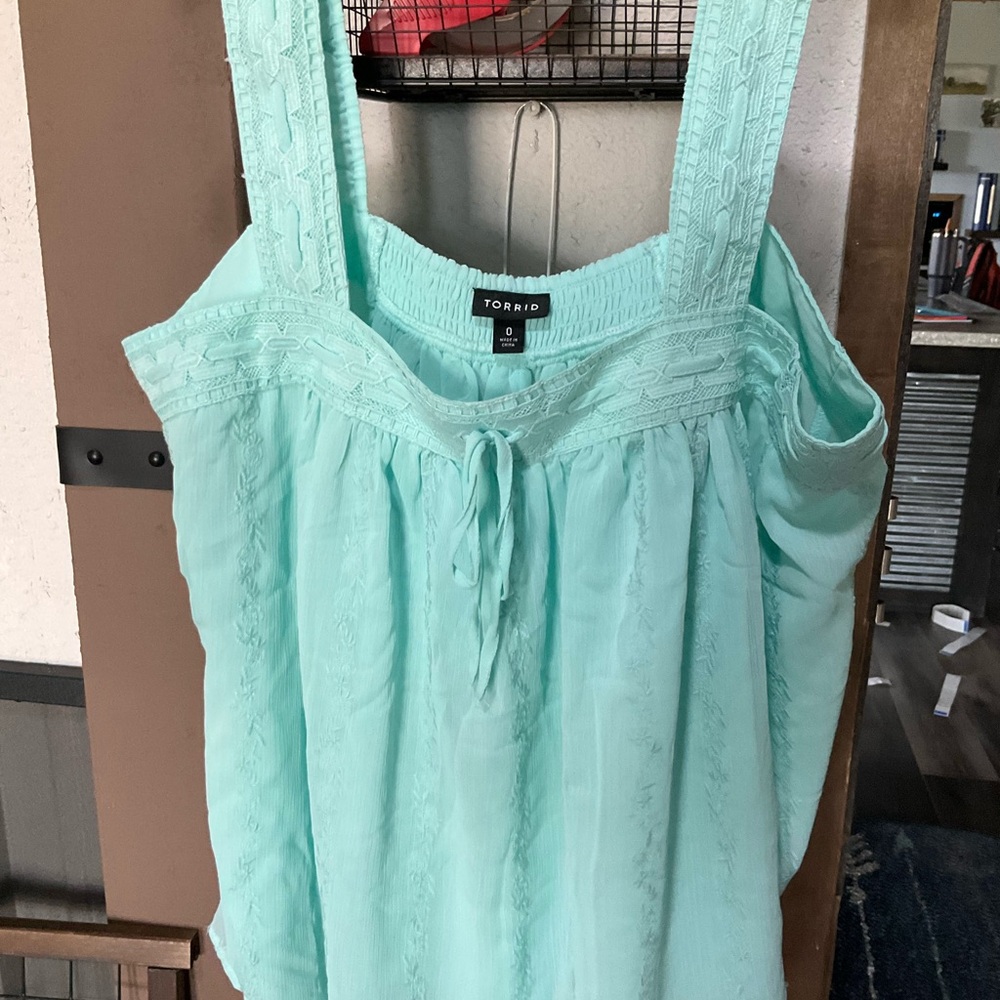 torrid Mint Lace-Trim Tie-Front Tank